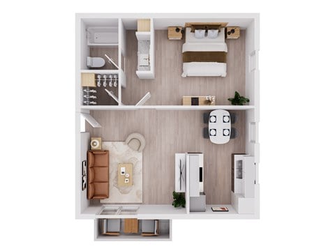 Floor plan for 1 bed, 1 bath, 750 sqft